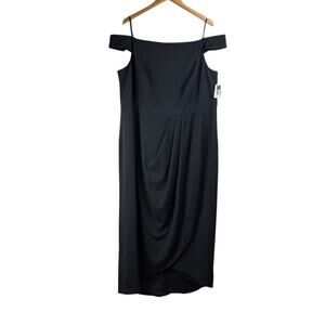Xscape 22W NWT Black Crepe Off the Shoulder Square Neck Gathered Formal Gown